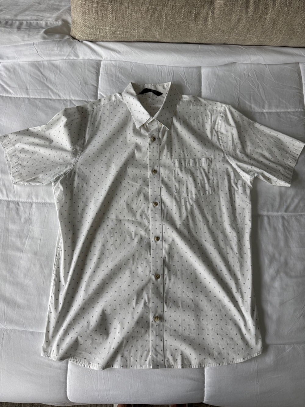 TravisMathew White Short-Sleeve Button-Down with Micro Dot Print